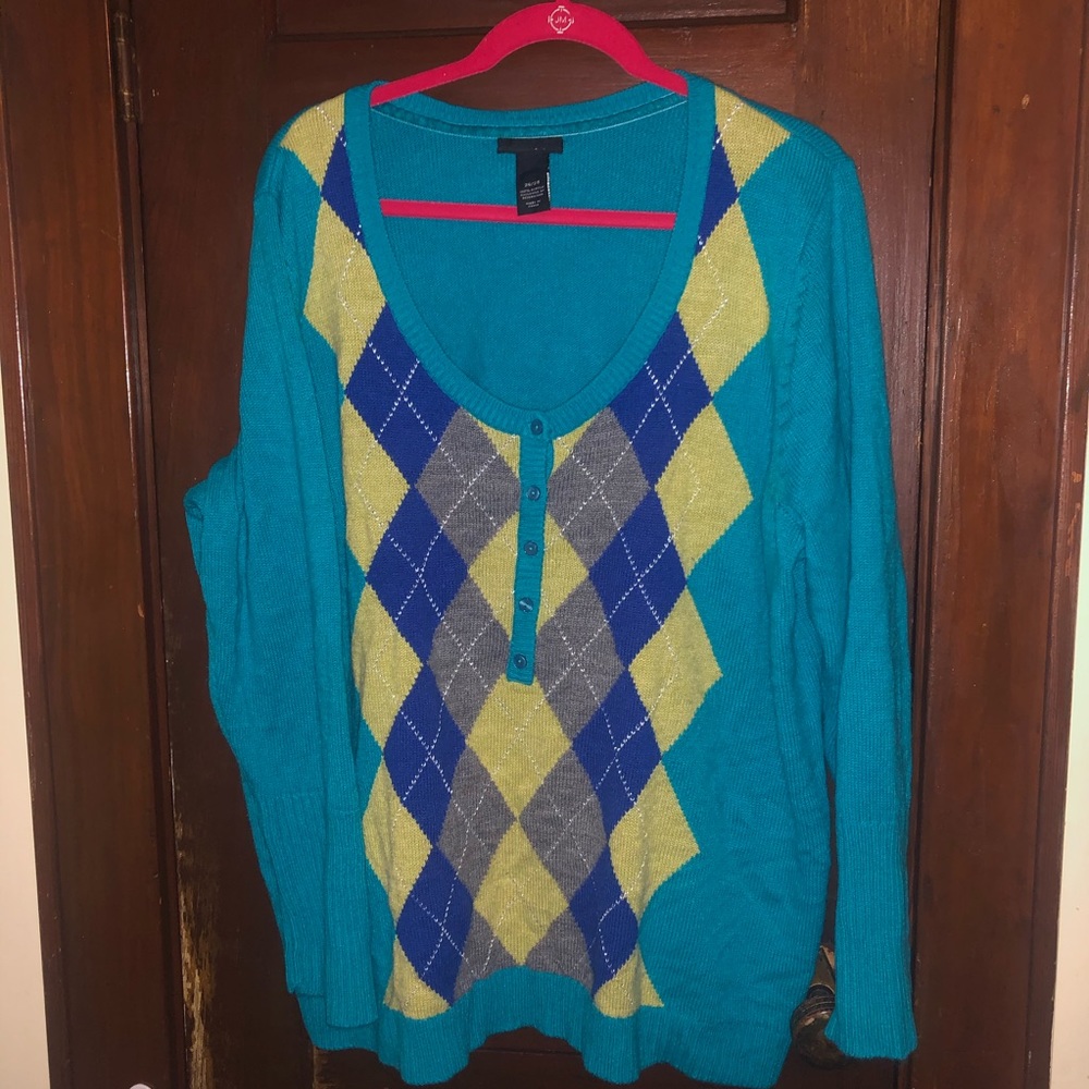 . Lane Bryant argyle scoop neck sweater cardigan
